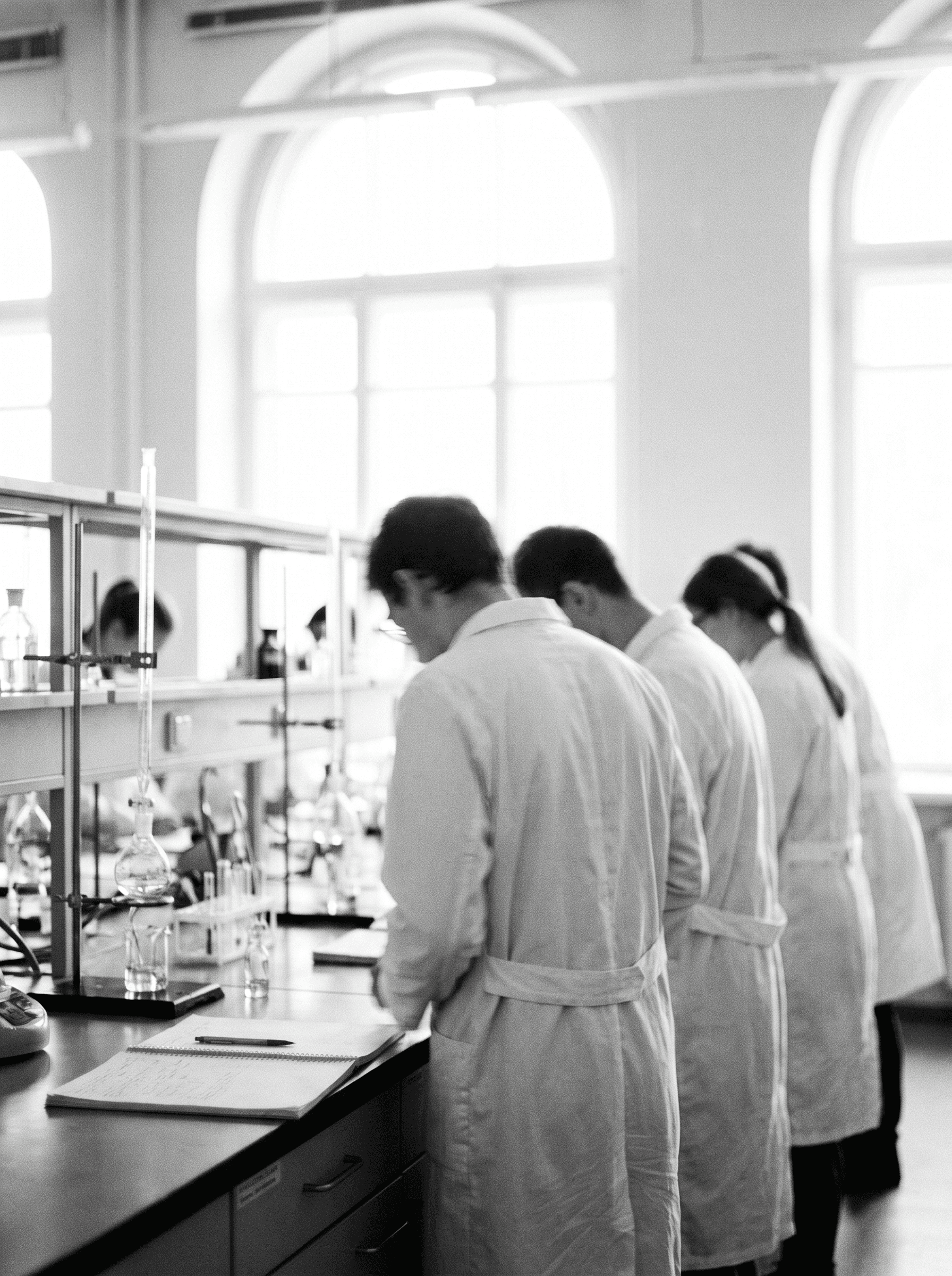 Researchers working at a laboratory bench